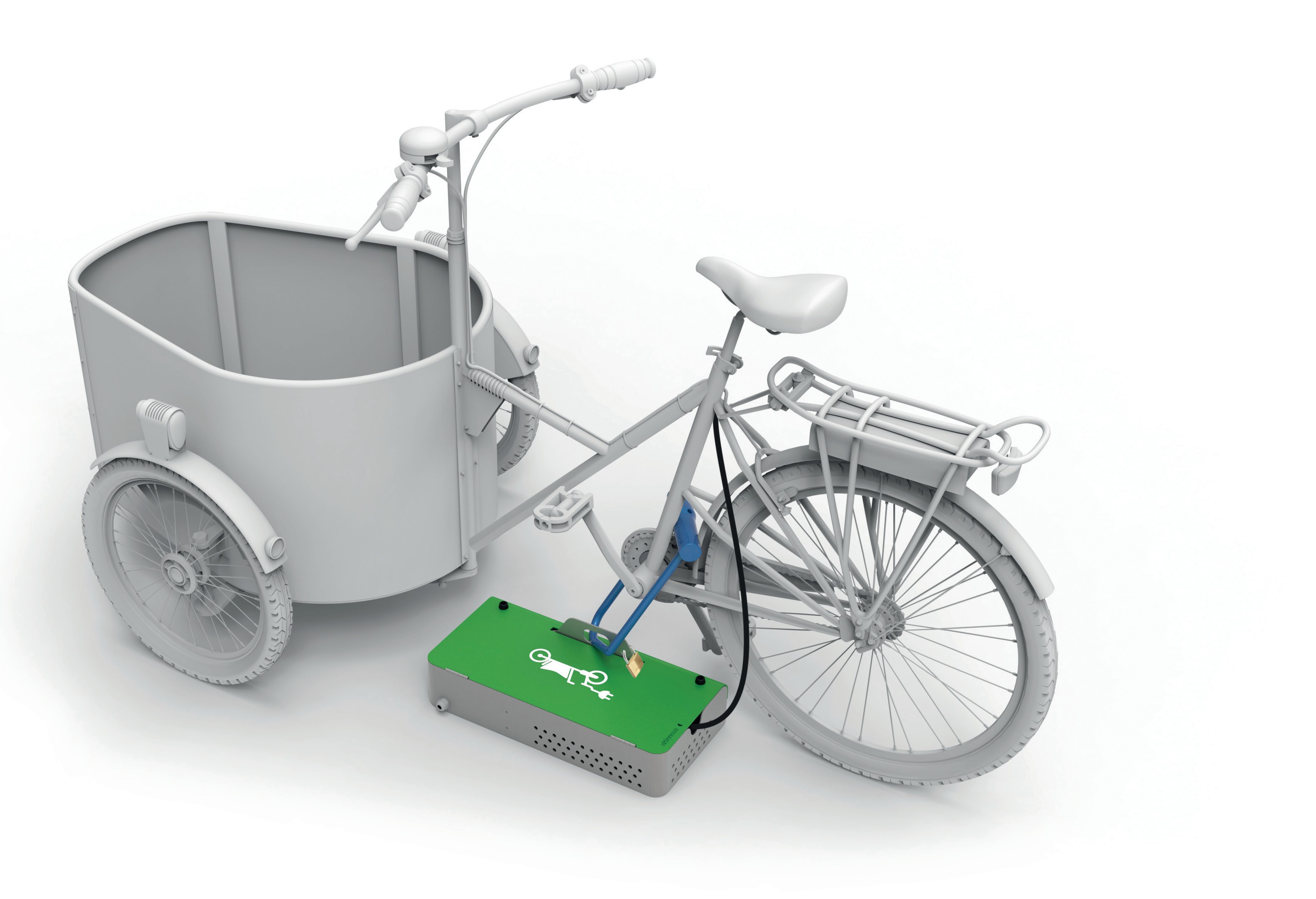 Colonnina ALTAO® Cargo e-bike con bicicletta cargo collegata e lucchetto personale